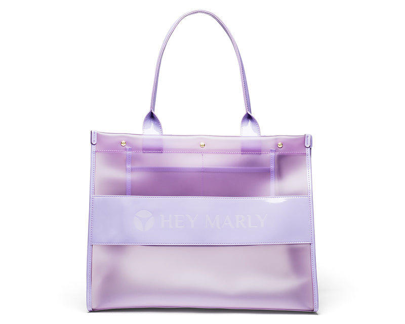 HEY MARLY - NEW IN: TRANSPARENT SIGNATURE BAG! The Perfect Summer look is  here! 💜🤍 . . #heymarly #summer #summerstyle #bags #totebag #lilac  #bagstrap #signaturelook #ibiza #transparentbag #summervibes #beachbag