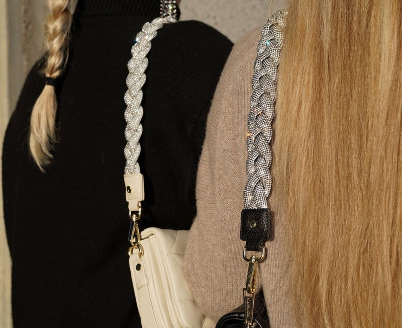 Brown Silvery Braided chain-and-leather Shoulder Strap For